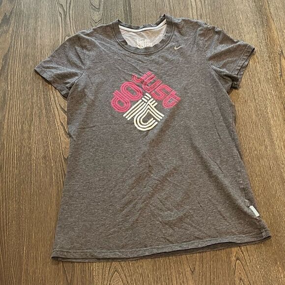 Nike Dri-FIT Cotton Tee Just Do It Gray Pink Graphic Short Sleeve Size L - Picture 1 of 5
